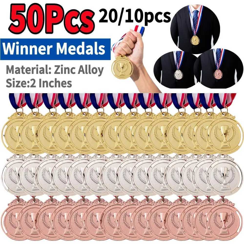 50PCS Gold Silver Bronze Award Medal Round with Neck Ribbon 2 Inches Medals Winner Reward Football Competition PrizesW251125