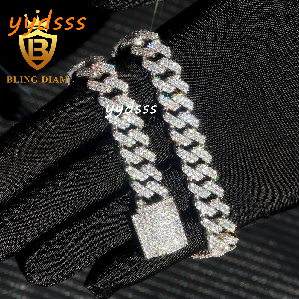 Rapper Jewelry Men Chain 13mm 2 Row VVS Moissanite Cuban Link Chain Hip Hop Jewelry Moissanite Cuban Link Ice Out Cuban Chain