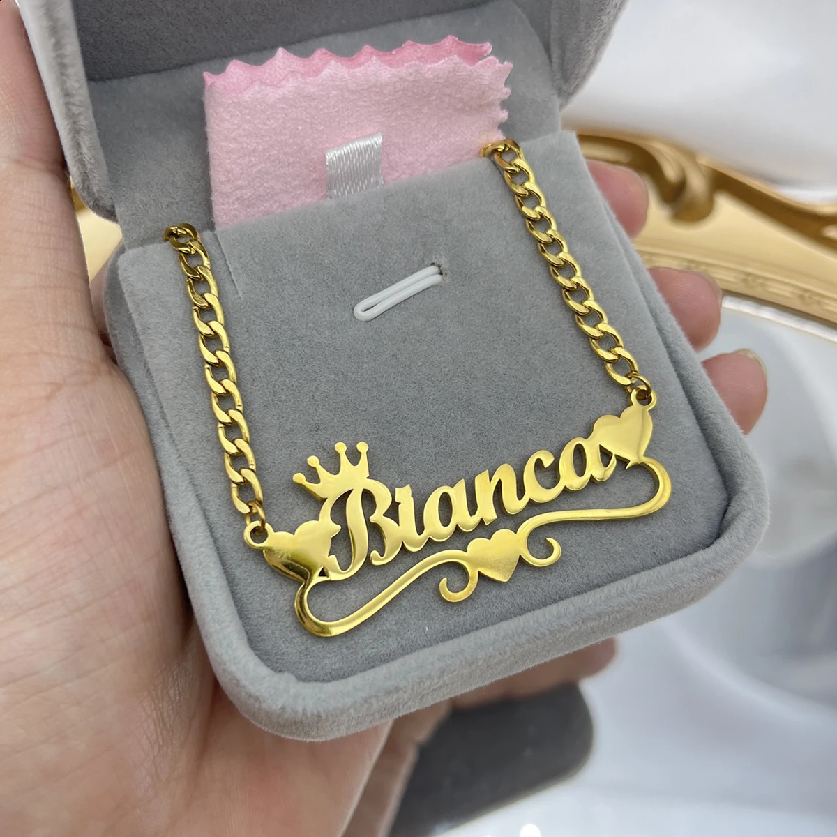 Custom Name Necklace with Heart Personalized Cuban Chain Necklace for Girl Custom Stainless Steel Gold Necklae For Women Gift 250425