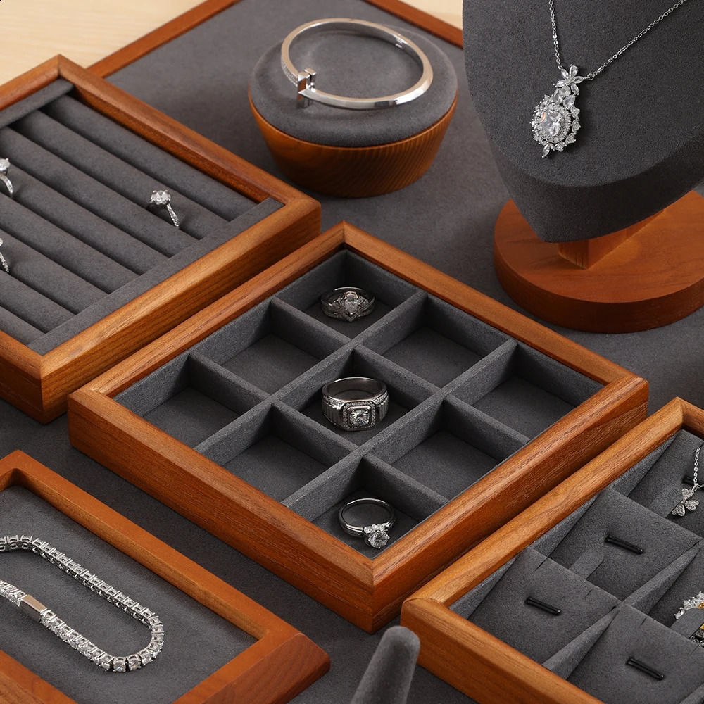Yinbeini Ring Earrings Organizer Necklace Bracelet Display Tray Wooden Jewelry Storage Tray P027 250424