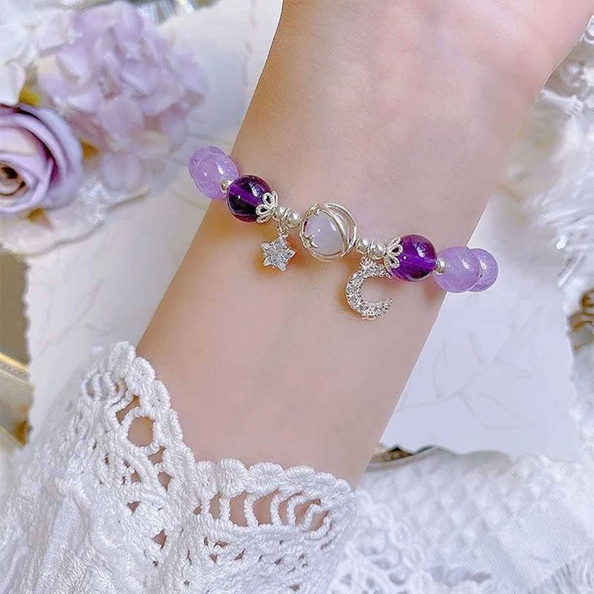Princess Girls Star Moon Bracelet Blue Purple Color Opal Stone Bracelet for Kids Shiny Crystal Bracelets Wristband Jewelry Gift J251125