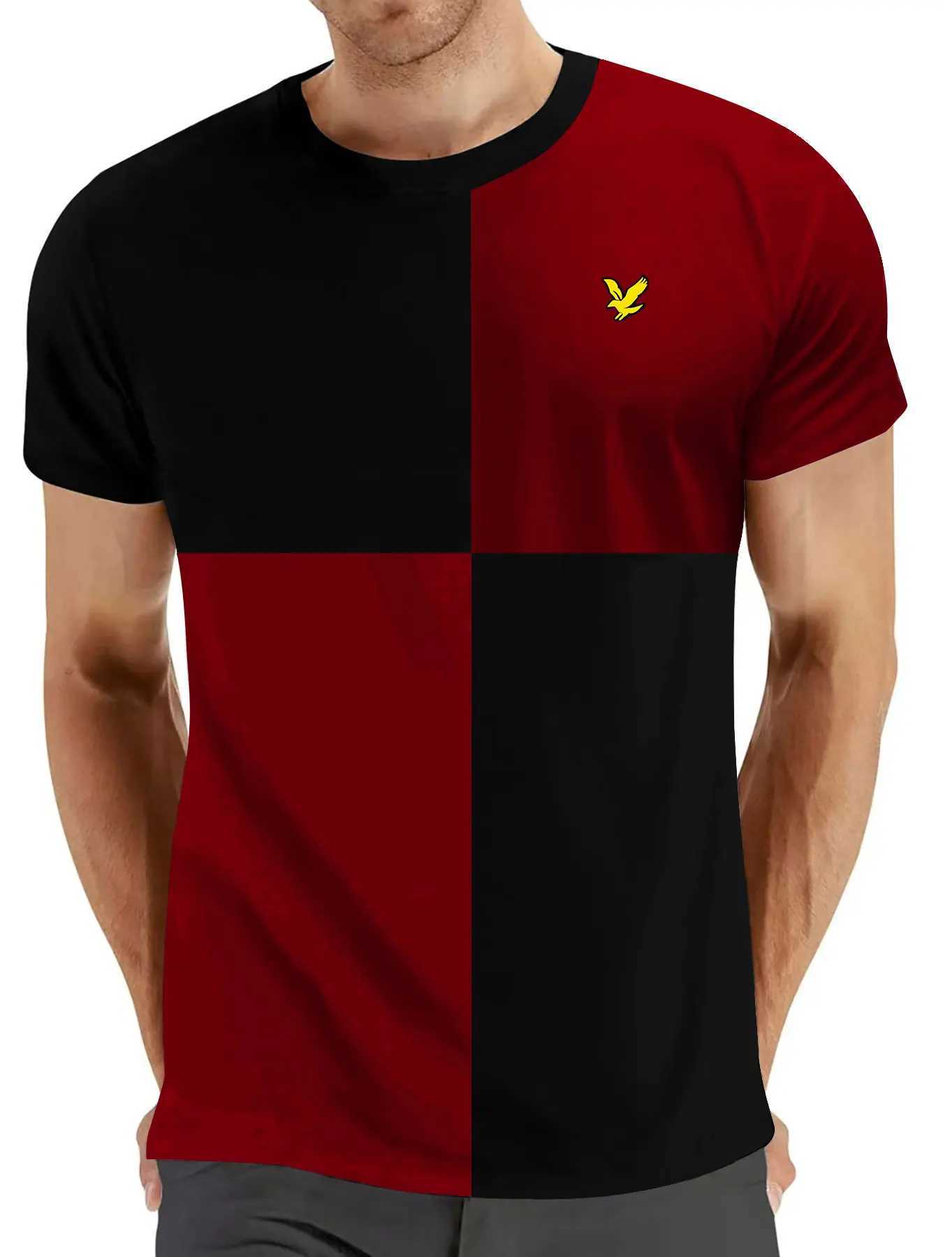 2025 Mens Leisure City Polyester SS25 T-shirt Loose Breathable Short Sleeve Round Neck Grid Large Eagle Pattern Trend W250425