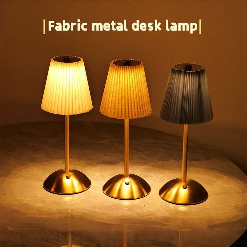 Small Pleated Table Lamp USB Rechargeable Nightstand Lamp Cordless Desk Lamp for Bedroom Living Room Home Office DecorM251125