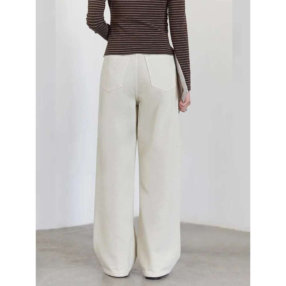 CHIC VEN Women Denim Pant High Waisted Cotton Twill Female White Jeans Slim Wide Leg Long Pants Spring Autumn 2024