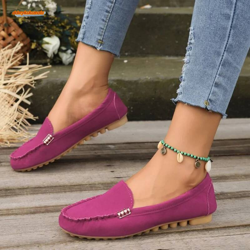Spring/Autumn Classic Round Toe Flat Non-Slip Casual Loafers FashionTemperament Shallow Mouth Comfortable Women's Walking Shoes ddmykukumalu