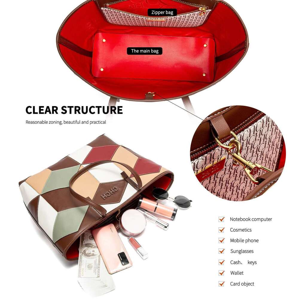 CHCH Tote New Splicing Block Design Women's Bag Large Capacity Handbag Commuter