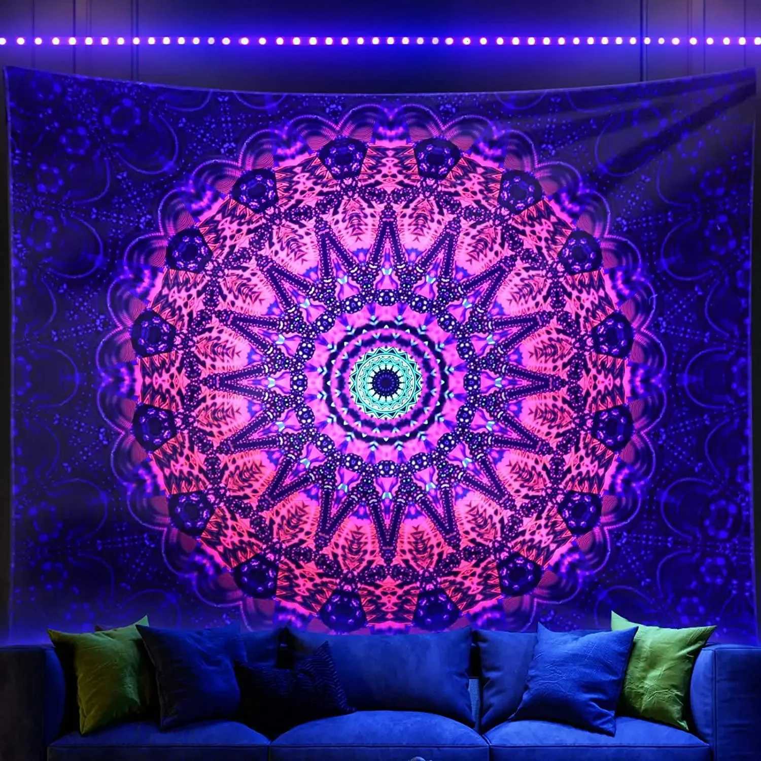 VIKAMA Neon Illusion Hamsa Hand Tapestry Cosmic Nebula All Seeing Eye Meditation Room Bohemian Bedroom Home Decor TapestryM251125