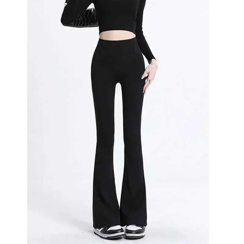 Womens sexy ultra-thin pants with ribbed solid color pants high waisted sparkling pants showcasing long legs fully matched sports pantsC250425