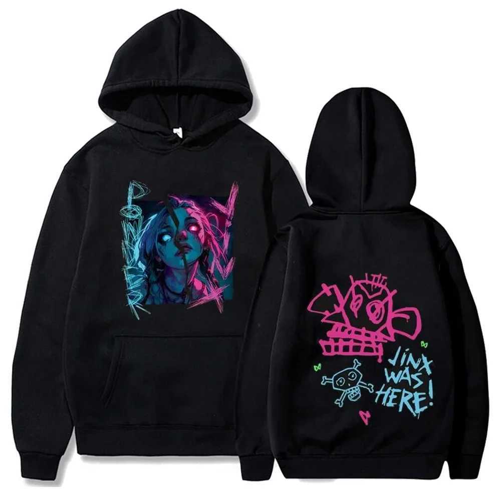 Arcane Jinx Graffiti Hoodie Mens Anime Hoodie Harajuku O-neck Pullover Fashion Casual Hip Hop Street Dress Fan Gift Unisex M250425