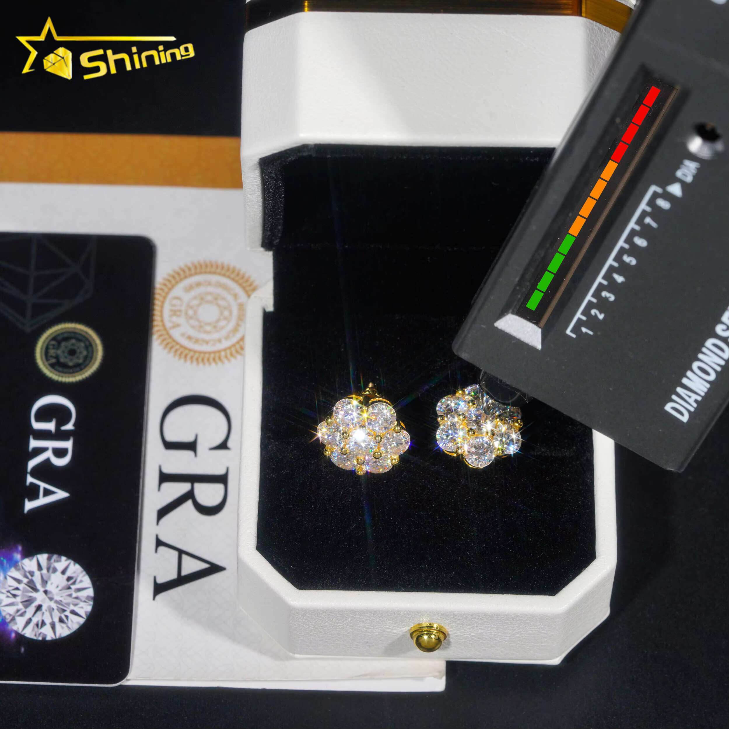 Hot Sale Trendy Cluster Flower Screw Back Stud Earrings 925 Silver Gold Plated Moissanite Pass Diamond Test Stud Earring