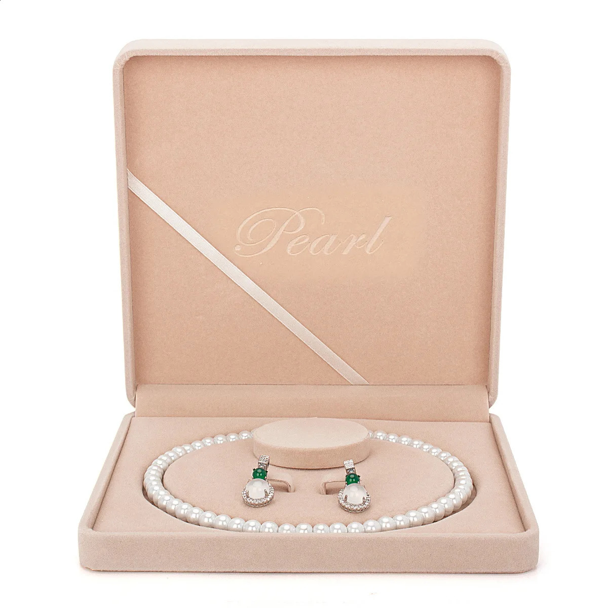Velvet Pearl Necklace Jewelry Box Flocked Pendant Packaging Box High-End Square Storage Case Wedding Gift Jewelry Storage 250424
