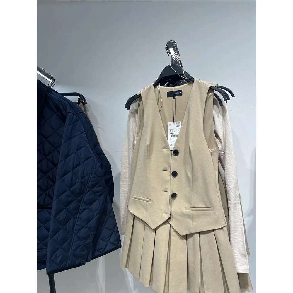 Designer Clothes Woman's Summer Sexy Chic Pleated Dress Grey Stripe V-Neck Sleeveless Pockets Single Breasted Female Fashion Slim Dresses