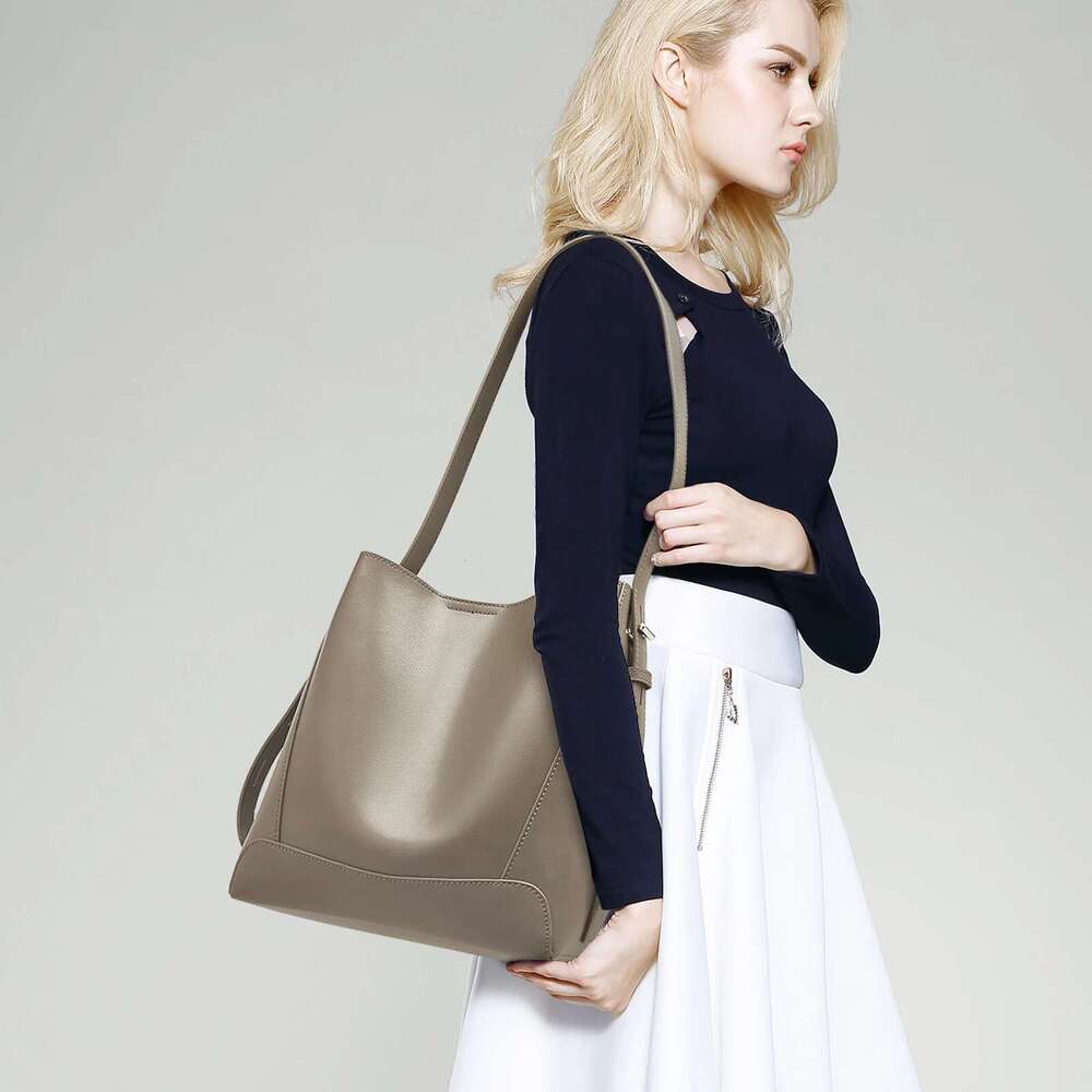 FOXER Lady Women Hobo Bucket Bag Split Leather Fashion Shoulder Large Capacity Handbag Wide Adjustable Strap Female Bags