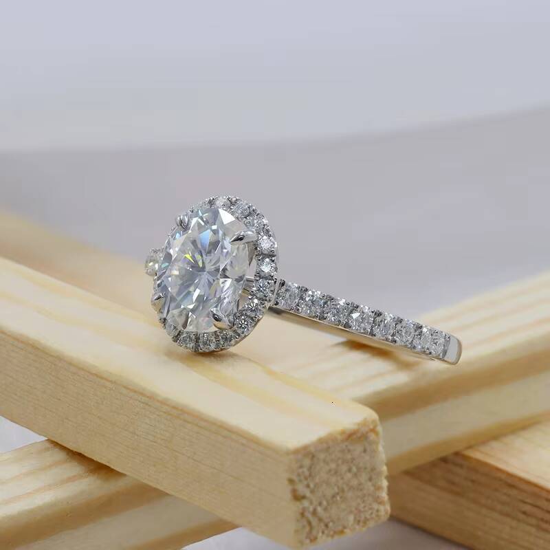 Paston Jewelry High Quality 5x7mm 1CT Oval Cut Moisssanite Ring D VVS Moissanite Diamond Wedding Halo Ring Women
