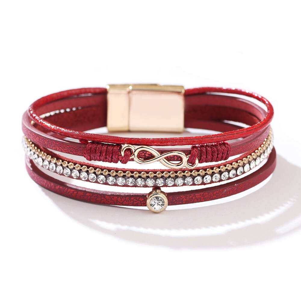Women's 8-shaped with Bohemian broken magnetic buckle, woven strap and dia inlaid infinite symbol bracelet