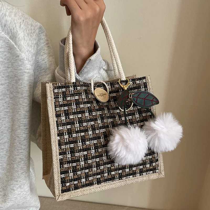 Knitted pattern Jute handbag Ins lunch bag Womens mini lunch bag Food storage bag Function Portable travel picnic W250421