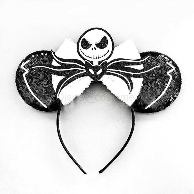 Disney 2024 Mickey Mouse Ear Headband Childrens Role Play Skull Hair Female Carnival Ghost Hair Accessories Girls Shining Bow Headband X250425