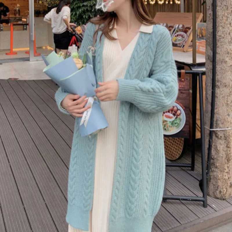 Autumn Womens Knitted Cardigan Sweater Korean Solid Color New V-neck Loose Long Jacket Elegant Office Lady Knit TopT251125