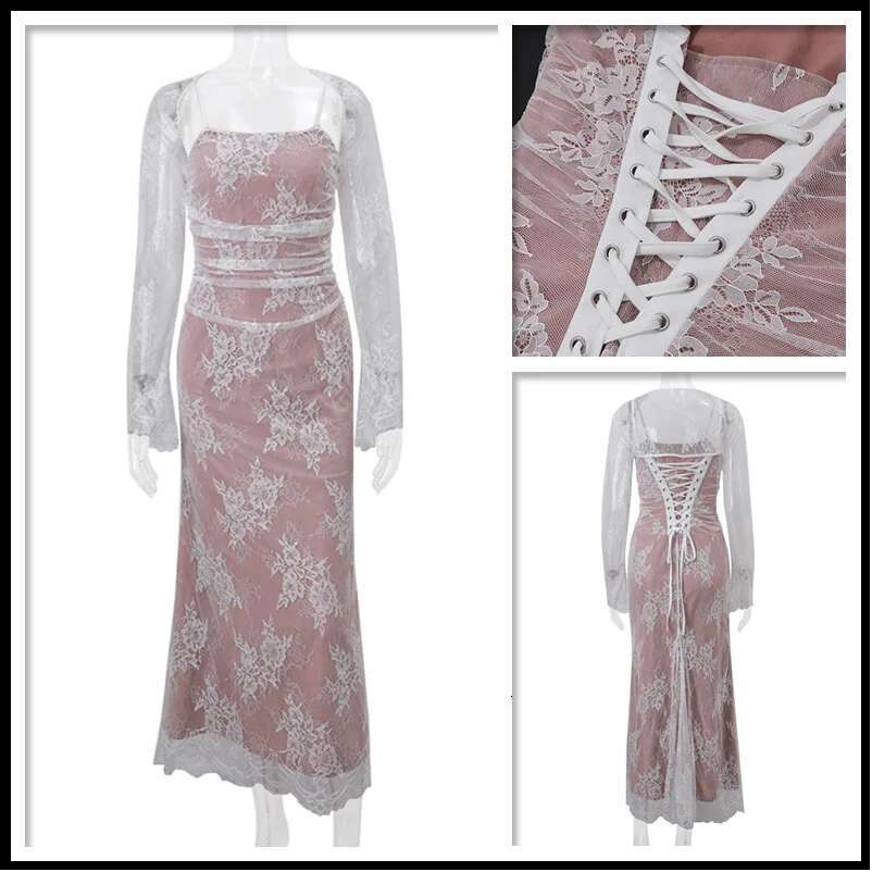 Dongdumaoyi Townlike White Lace Elegant Maxi Long Dress Women Autumn Winter Slim Bodycon Nightclub Sexy Party Dresses Vestidos