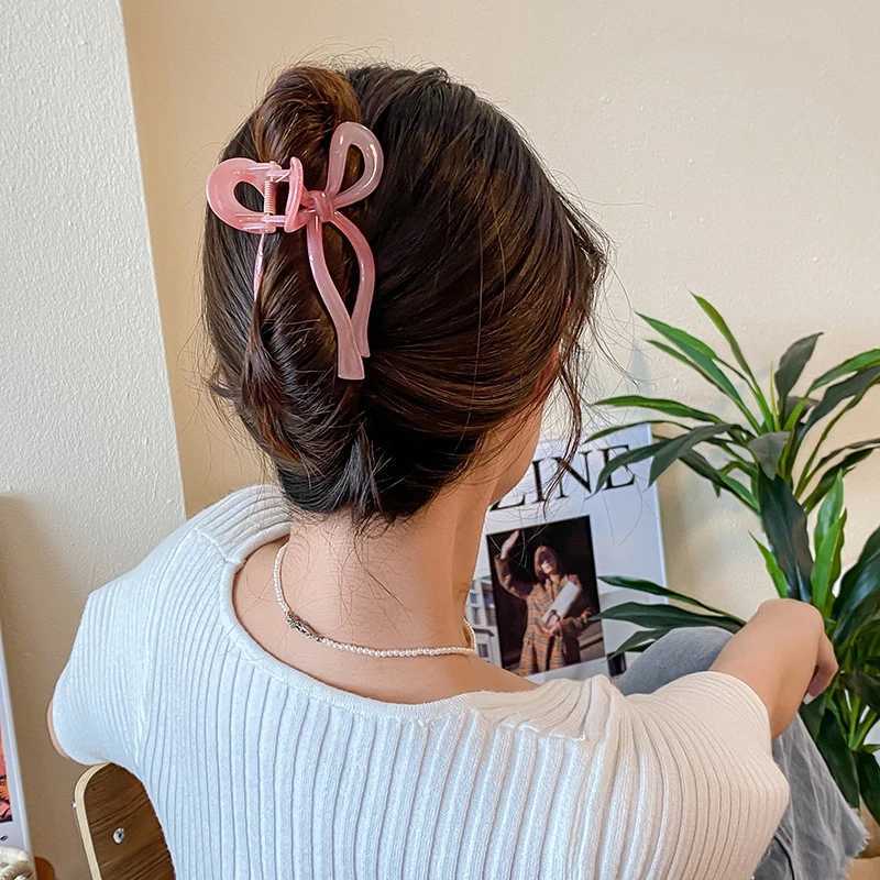 1 piece of colorful Ins hair clip womens back bow hair claw shark clip fashionable hair accessoryT250425