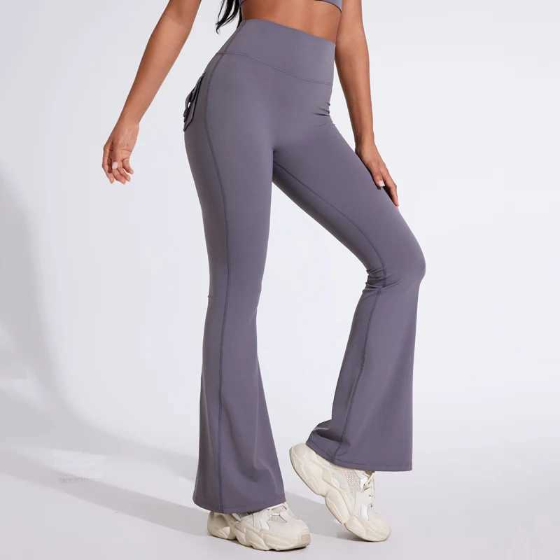 DIAS is suitable for womens pockets bell bottoms yoga high waist hip lifting fitness pants fast drying running fitness gymC250425