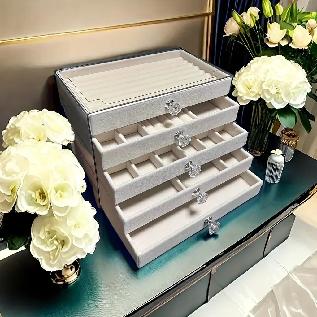 5 Layers of Velvet Jewellery Organiser Drawer Velvet Jewelry Box Earrings Bracelet Organizer Jewelry Display Box Jewelry Boxes 250424
