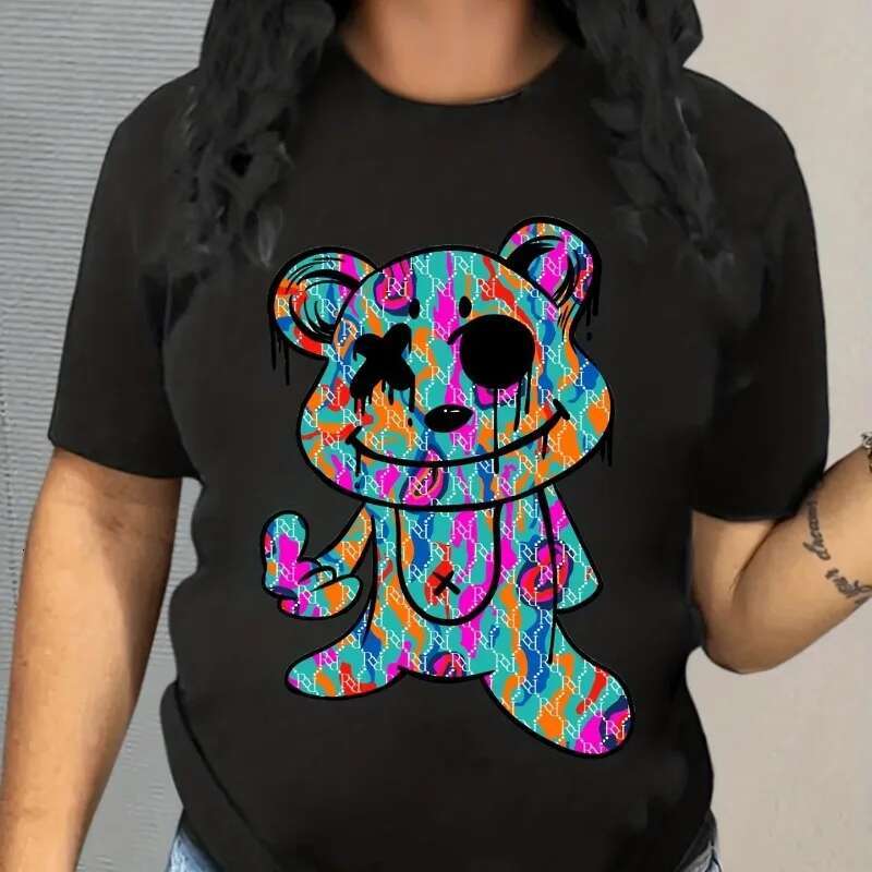 Dongdumaoyi New Cartoon Rabbit Print T Shirt Casual Round Neck Summer Shirt Hip Hop Oversized Streetwear Fashion