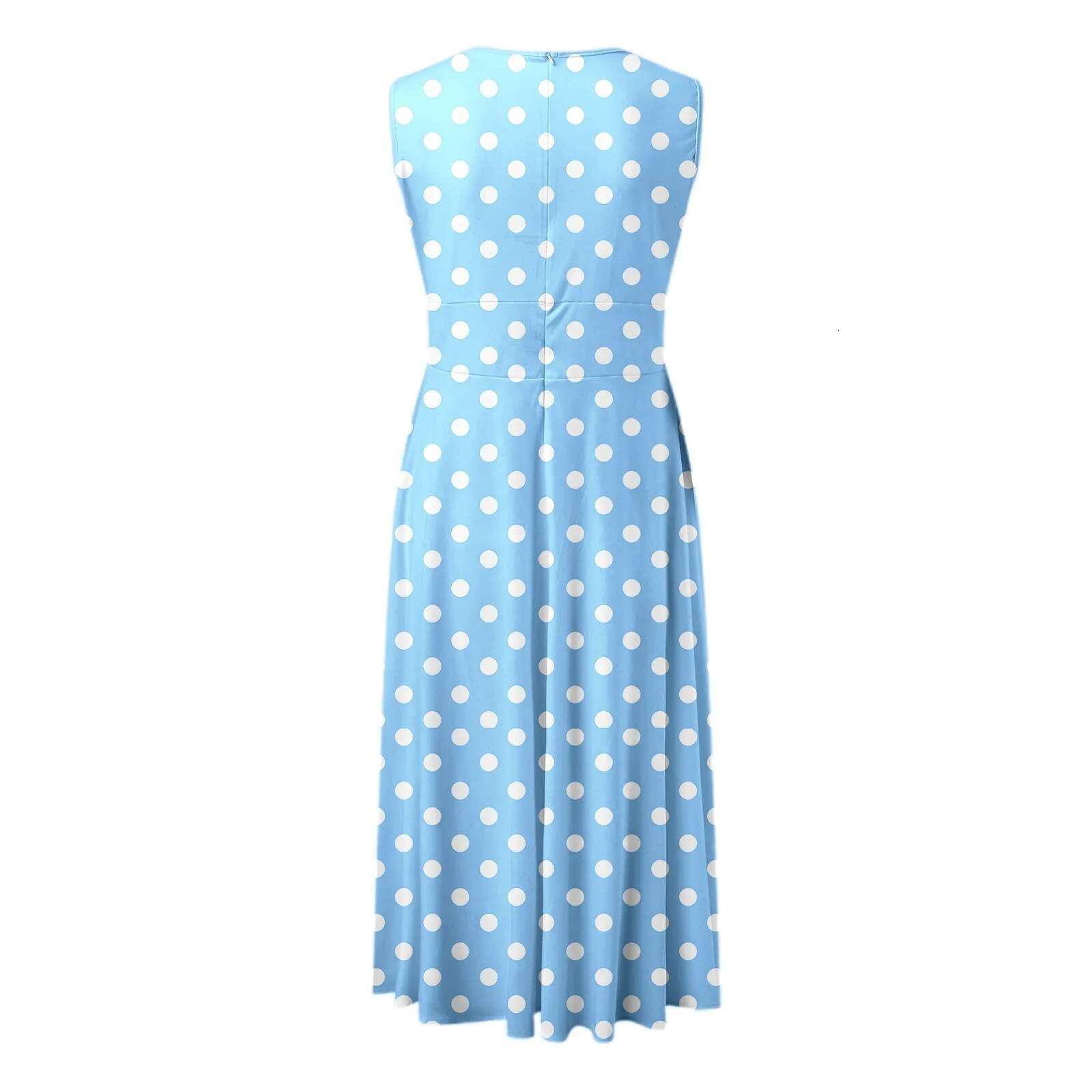 Dongdumaoyi Casual Elegant Sleeveless Dress Summer Retro Dot Print Dresses V Neck Long Skirt Street Fashion Comfortable