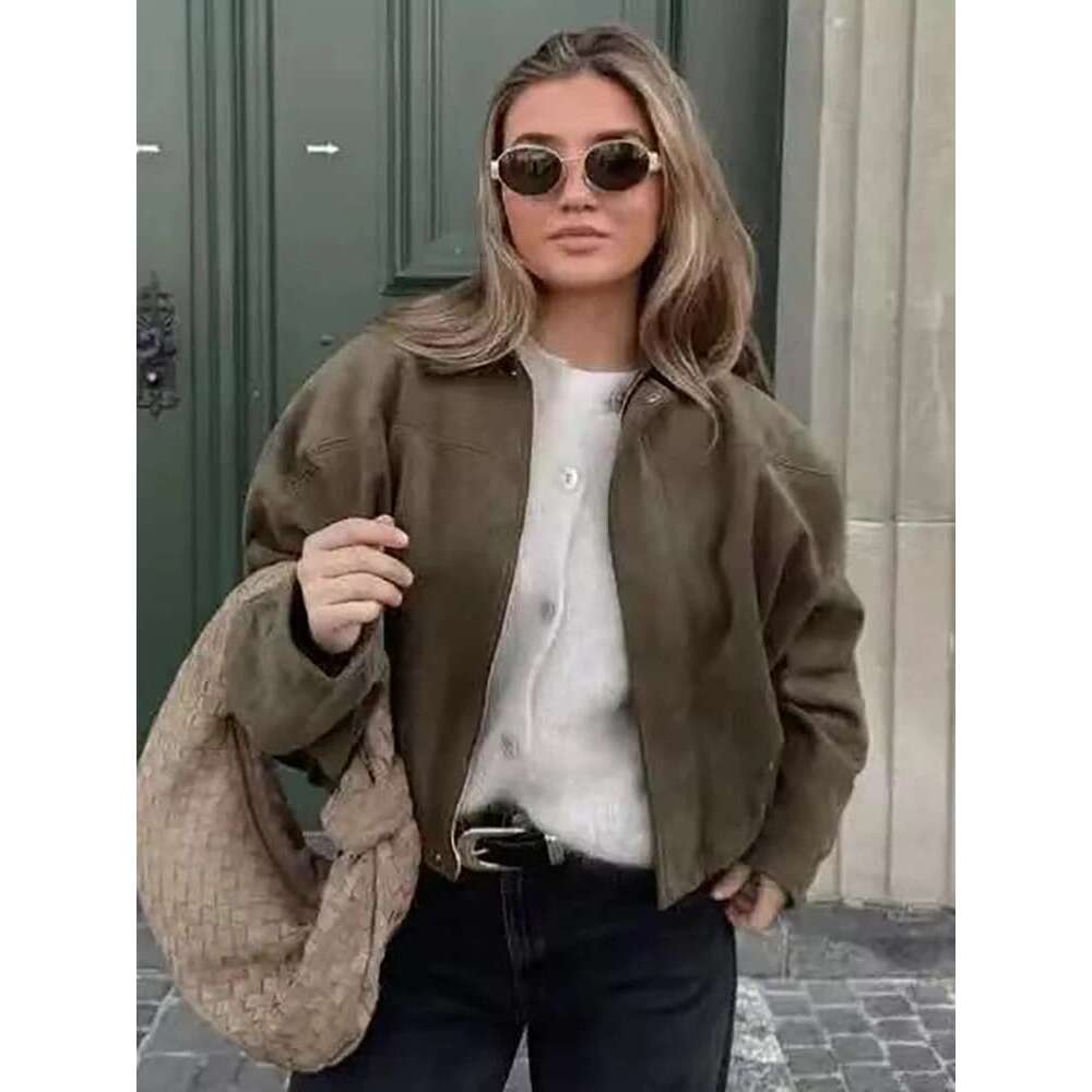 Vintage Women Green Oversize Bomber Jackets 2025 Fashion Ladies Elegant Loose Soft Outfits Jacket For Party Female Chic Clothes