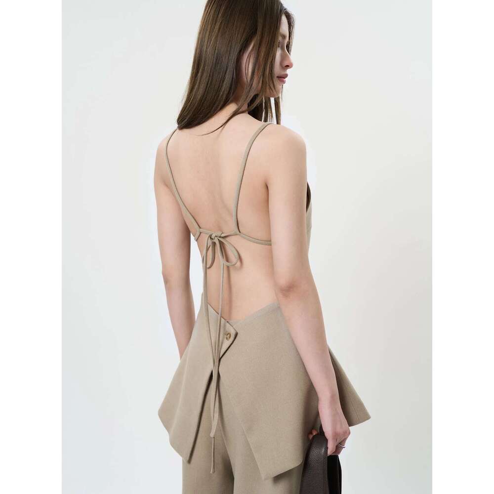 Spring Women's Casual Solid Color Slim Fit Backless Camisole Vest