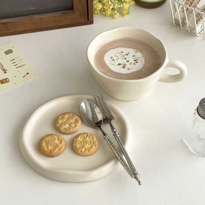 300ml Solid Colour Ceramic Coffee Cup And Saucer Household Simple Breakfast Milk Cup Pastry Plate Afternoon Tea Drinking Supply Y251125