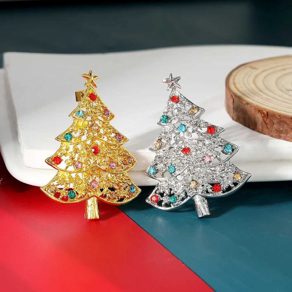 Novelty Luxury Pretty Christmas Tree Collection Crystal Brooches Full Colorful Rhinestone Paved Lapel Pins Xmas Gift J251125