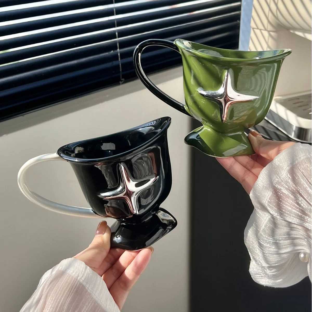 Minimst Four Star Mug Cup Multi Functional Breakfast Oat Cup Desktop Ceramic Decorations Coffee Shop Dessert Container Y251125