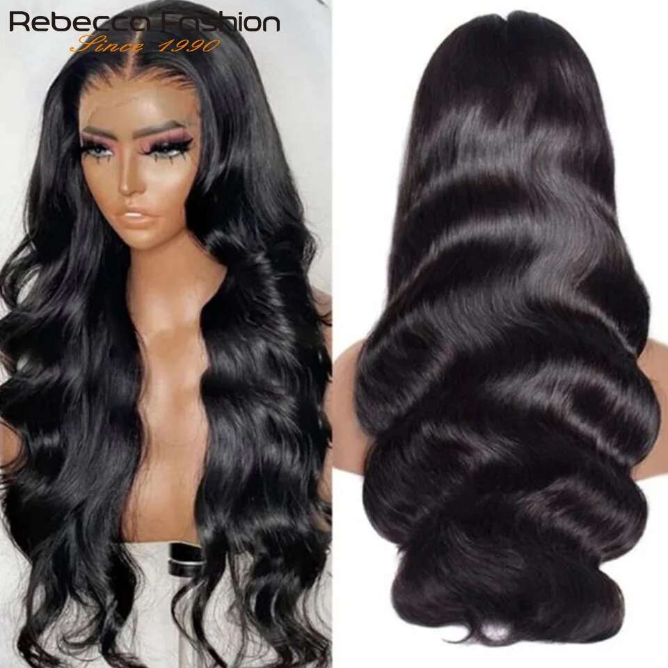 Rebecca Front 180D Transparent Frontal Human Hair Wigs T Part Brazilian Body Wave Lace Wig