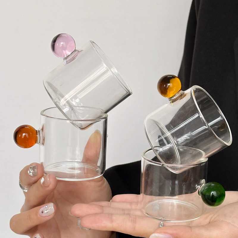 Korean Style Glass Ball Belt with Cute Milk Cup Concentrated Itan Latte Coffee Cup for Extraction Y251125