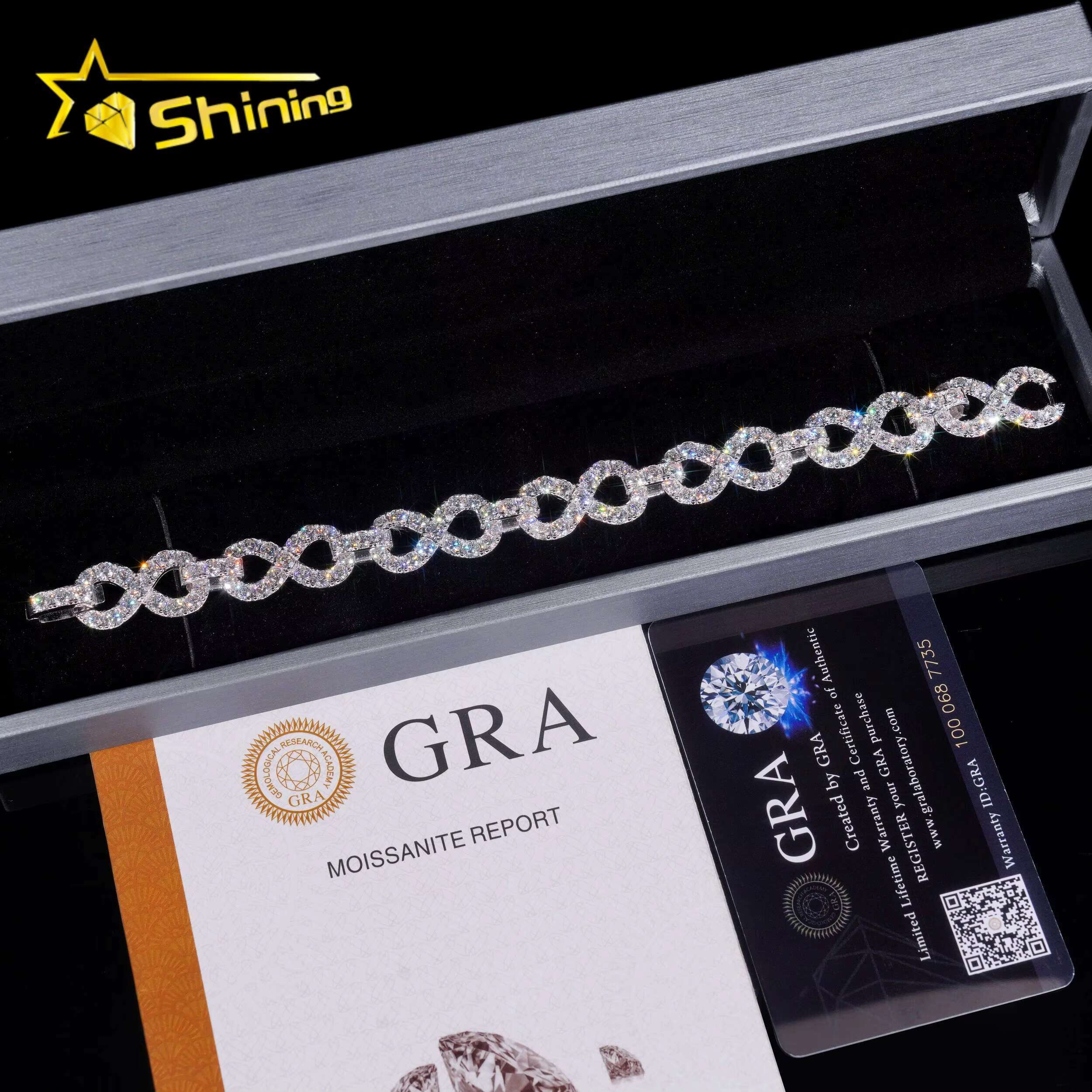 Pass Diamond Tester Silver 925 Gold Plated Hip Hop Jewelry Custom 13mm VVS Moissanite Cuban Link Chain Bracelet Infinity Chain