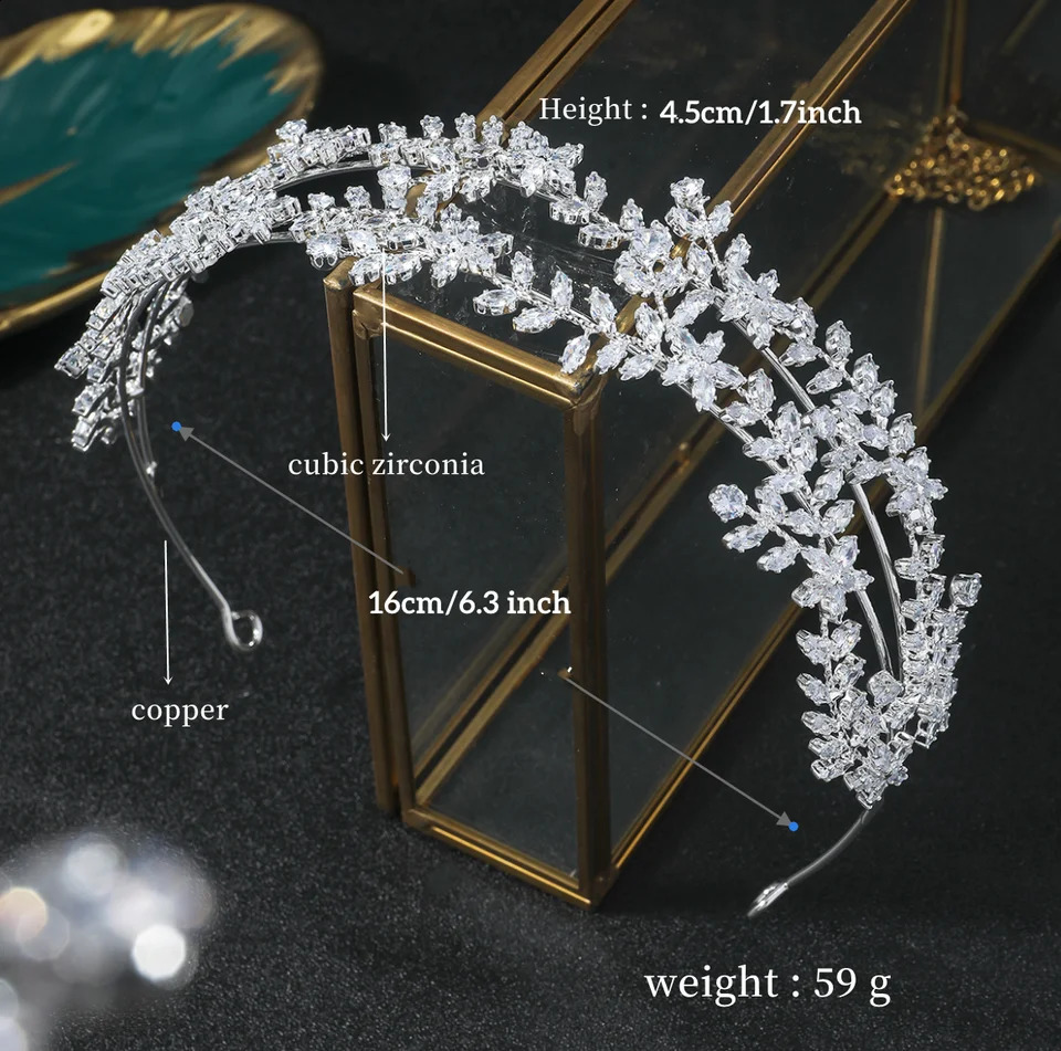 Bridal Headband For Wedding Headpieces Cubic Zirconia CZ Bride Tiaras Crowns For Women Party Prom Hair Jewelry Headdress 250420