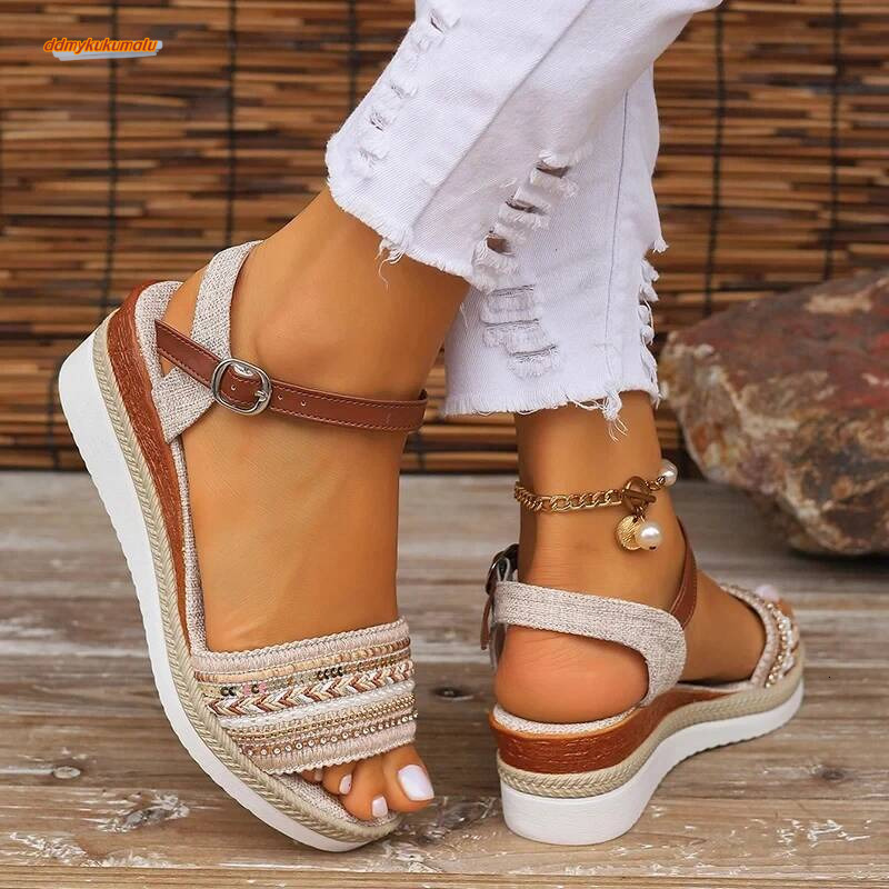 Women's Braided Casual Sandals Buckle Strap Platform Wedge Sandles for Women 2024 Summer Light Non Slip Walking Sandalias Mujer ddmykukumalu