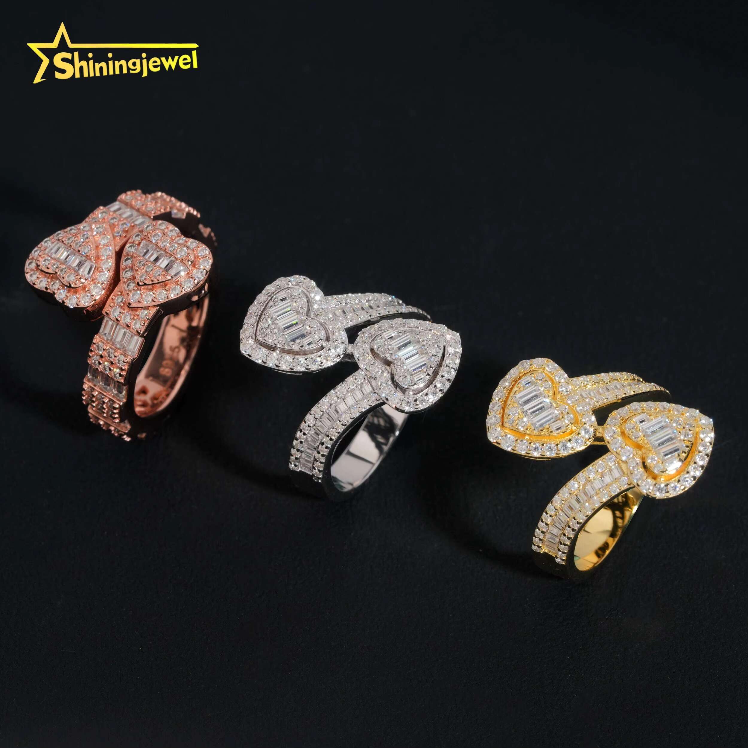 Hip Hop Baguette Moissanite Heart Ring Pass Diamond Tester GRA Moissanite Iced Out Men Rock 925 Silver Gold Moissanite Ring