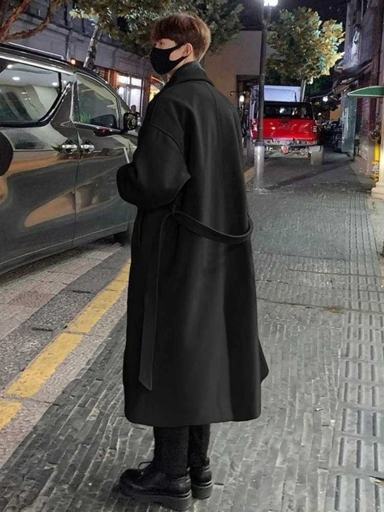 Mens Long Overcoat Thickened Wool Blend Trench Coat Korean UK Style Mid Length To Knee Fashion Ins Trendy Winter JacketT251125