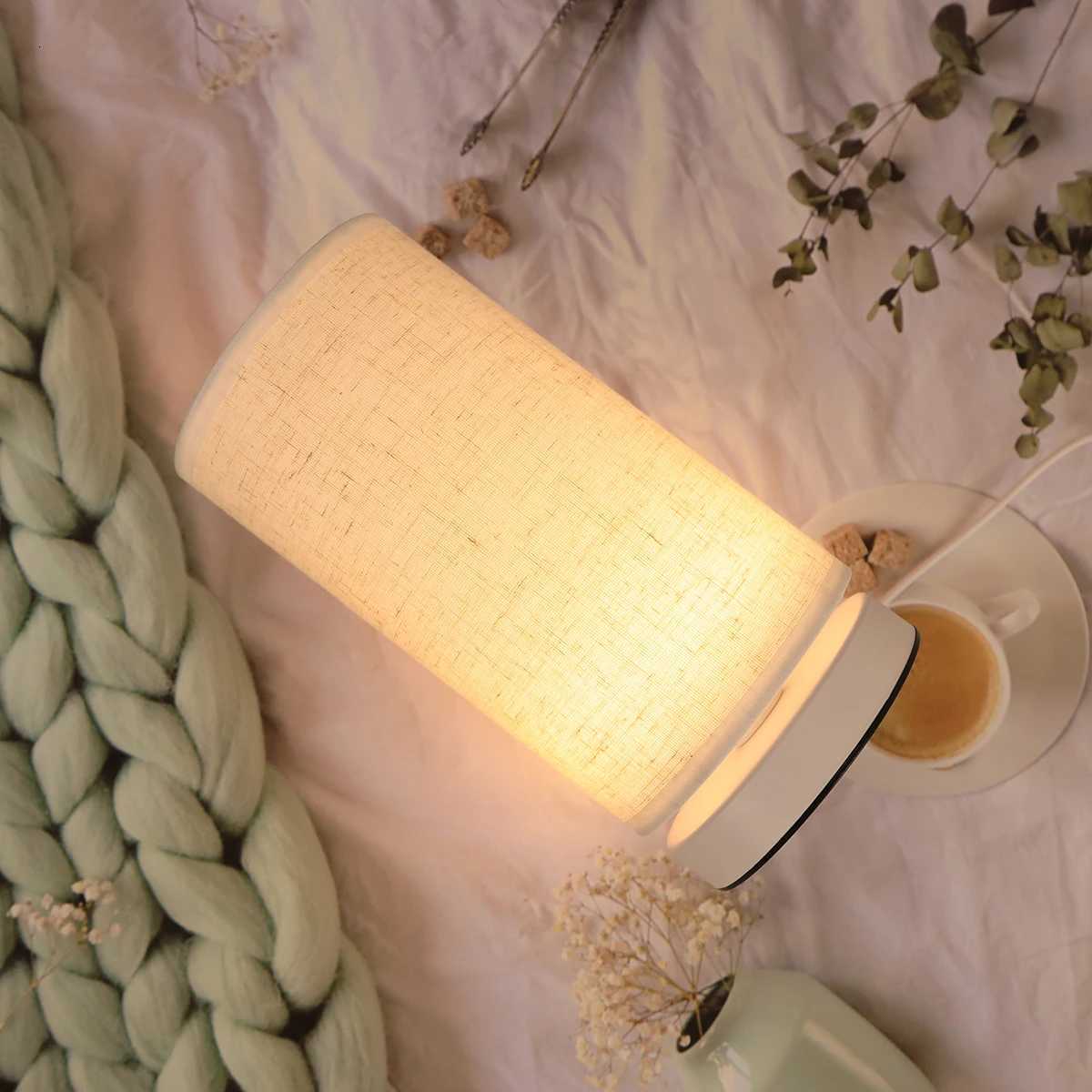 Fabric cylinder desk lamp linen lampshade LED home lighting decoration desk lamp suitable for bedroom lightingM251125