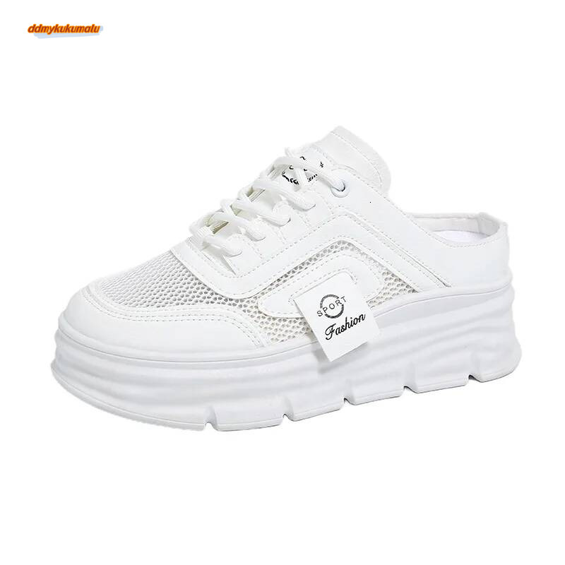 Solid Color Fashionable Breathable Soft Women's Slippers White Student Casual Shoes Multifunctional Semi Drag Thick Sole ddmykukumalu