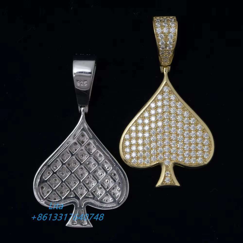 Factory Price 925 Sterling Silver Poker Fully Diamond Pendant Iced Out Silver Chain Moissanite Pendant Men