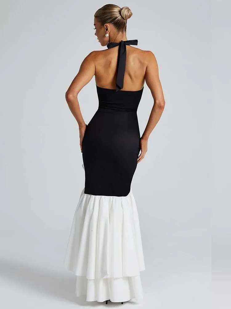 Dongdumaoyi Townlike Ruffles Asymmetric Maxi Long Dress Women Halter Spring Summer Backless Nightclub Sexy Party Dresses