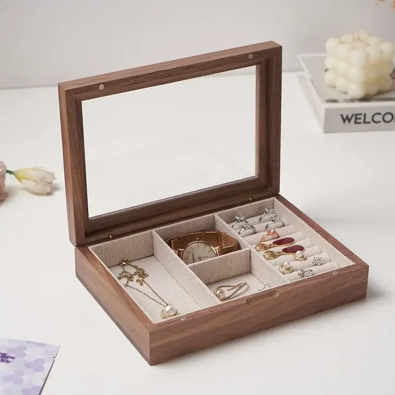 North American Black Walnut Solid Wood Jewelry Box Ring Pendant Storage Box Necklace Large Capacity Household Jewelry Organizer 250424