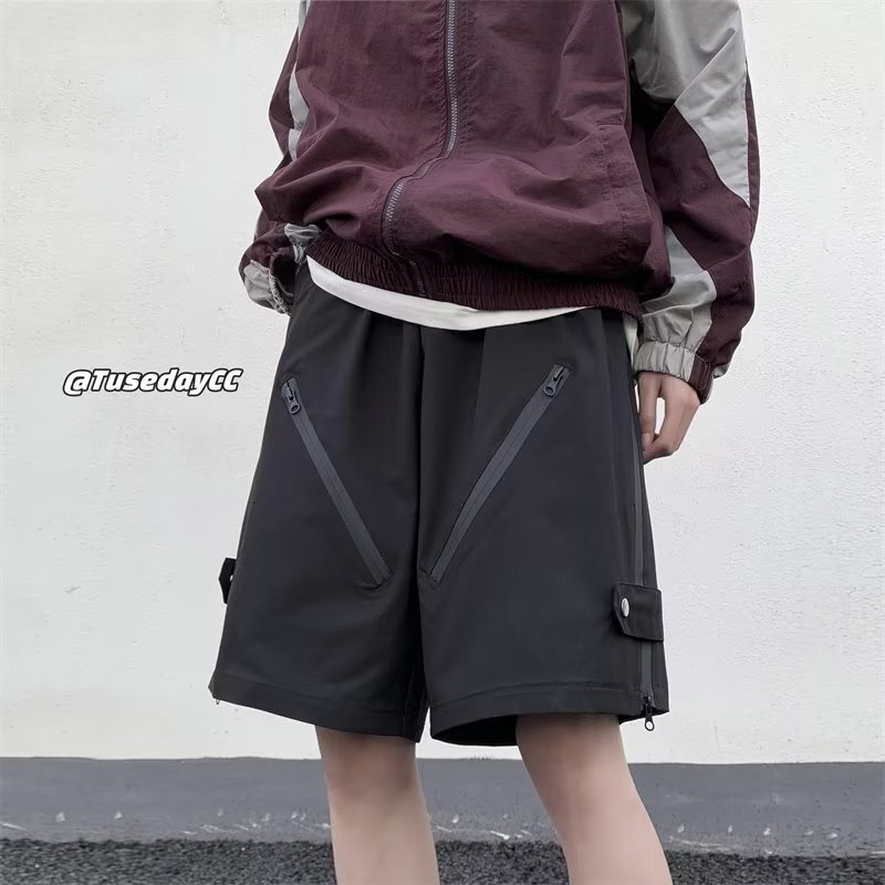 Temperament casual men's fashion trend brand sports five quarter pants, loose fit, new pocket style, trendy mid waist, youthful and popular
