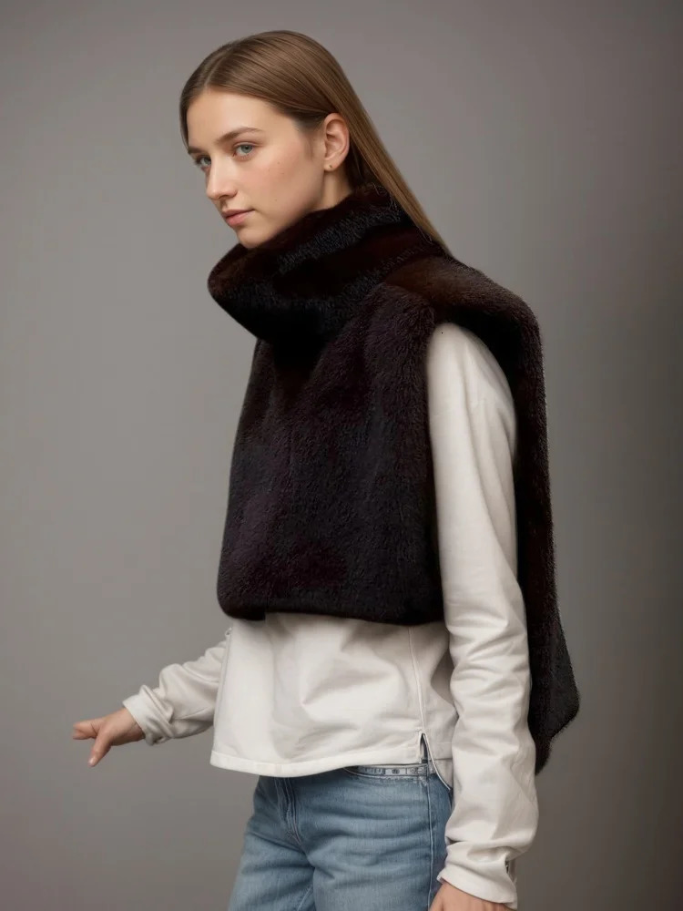 DEAT Fashion Irregular Faux Fur Vest Womens Turtleneck Loose Lpush Thick Waistcaot Winter 7A1936 251125
