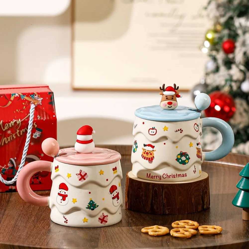 Christmas high appearance level Mark ceramic water cup lid spoon cute gift box Birthday creative gift for boys and girls New Y251125