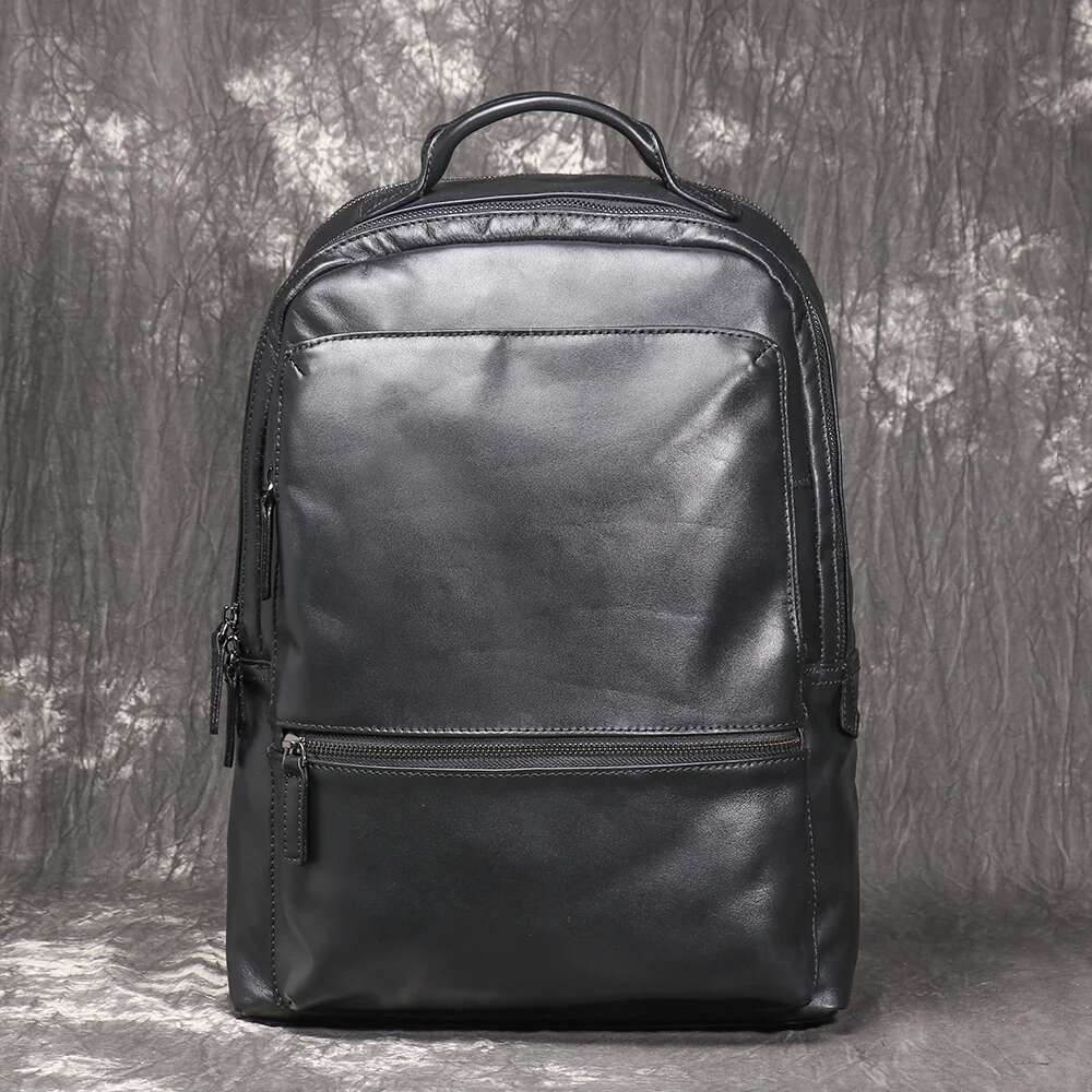 LUOKIR New Leather Men's School Bag With Layered Cowhide Handbag, Large Capacity Computer Bag, Women's Travel Backpack
