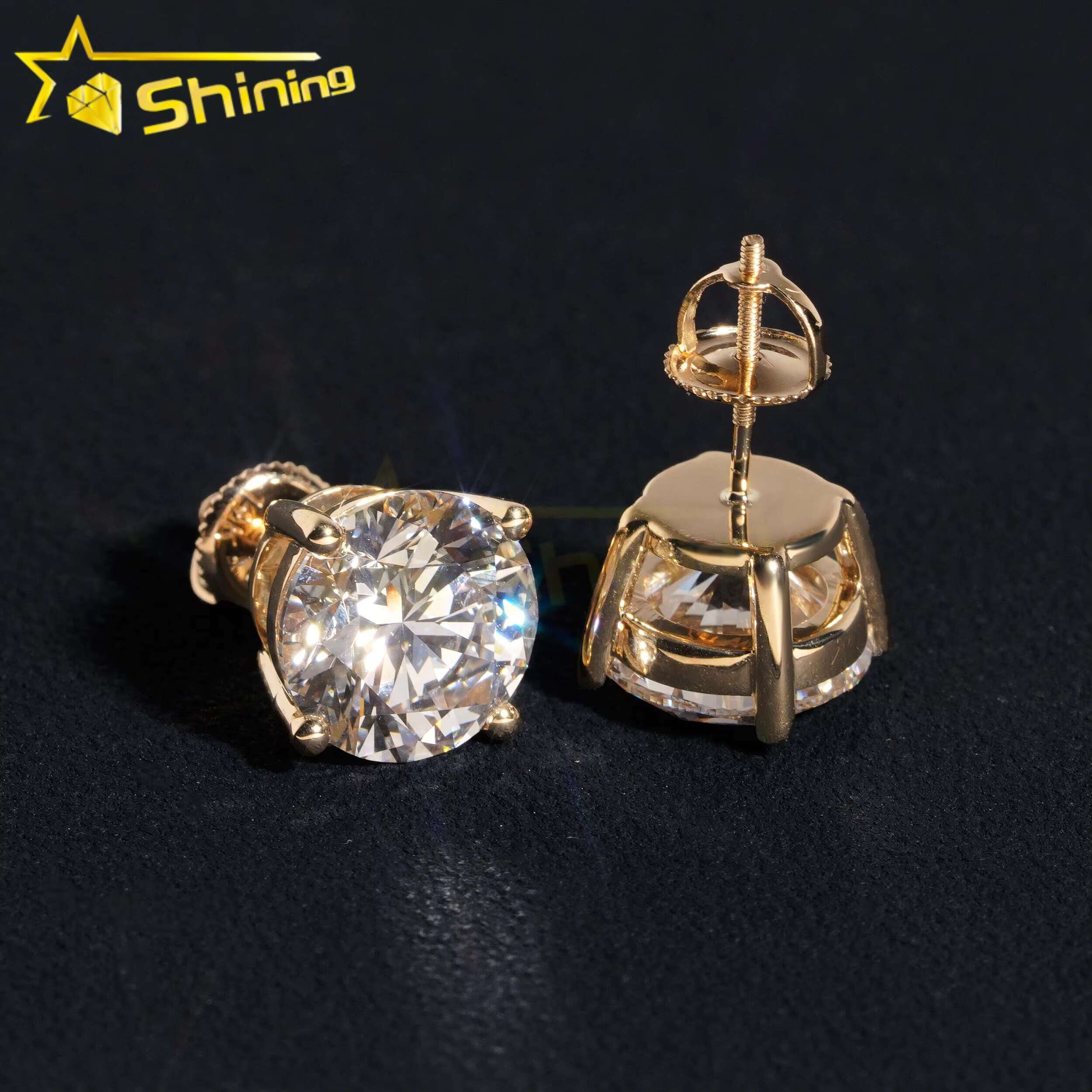 Gold Moissanite Earrings Fine Jewelry 10K 14K Real Gold D Color Moissanite Solitaire Lab Diamond Stud Earrings Screw Back